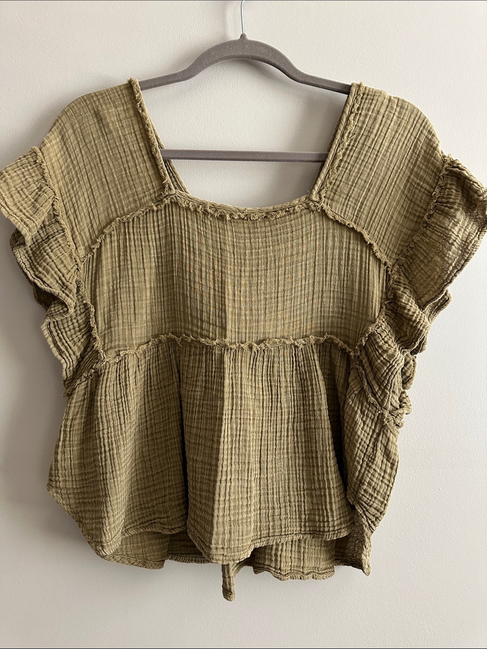 Anthropologie Daily Practice Double Gauze Cotton Peplum Top XS Olive Boho